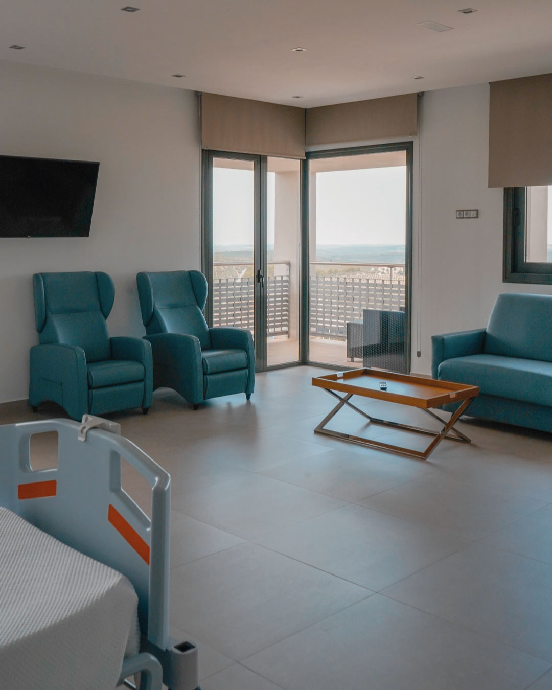 Suite lounge with armchairs and views